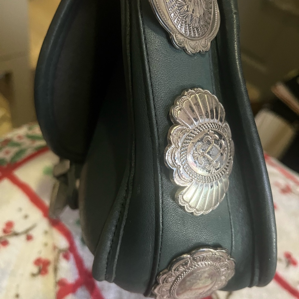 Brighton Dark Green Crossbody Bag with Silver Buckle and pure silver conchos - Picture 7 of 7